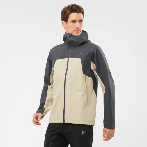 Black / Beige Salomon Outline GTX 2.5 Layers Waterproof Men's Shell Jackets | IE DZ9524